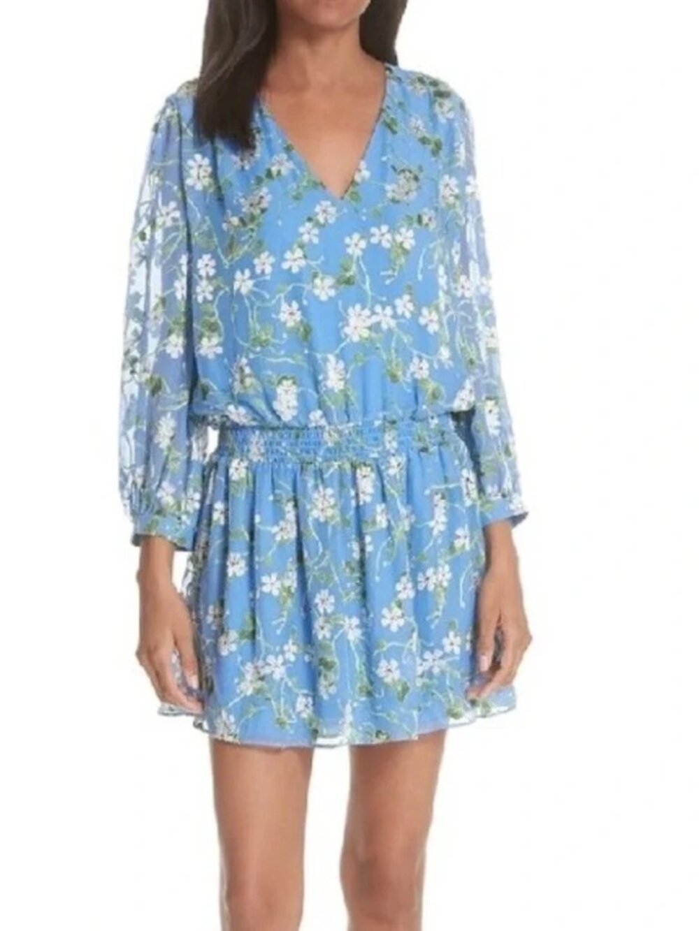 Alice + Olivia Adaline Smocked Waist Floral Silk Mini Dress Size 6